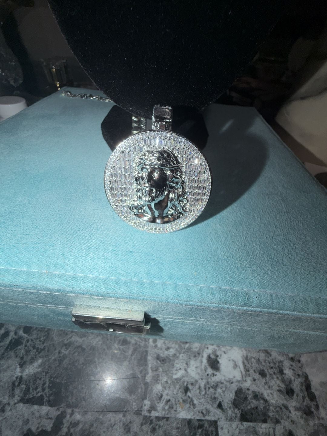 14k white gold thermal infused over brass Jesus medallion ice cz stones 2