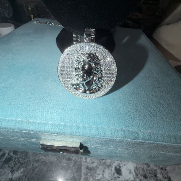 14k white gold thermal infused over brass Jesus medallion ice cz stones