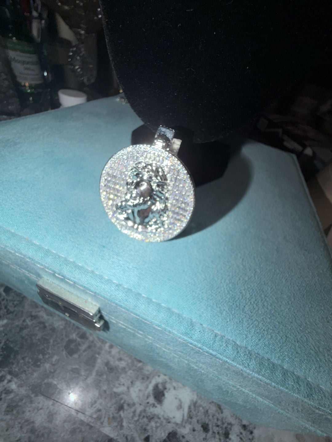 14k white gold thermal infused over brass Jesus medallion ice cz stones 3