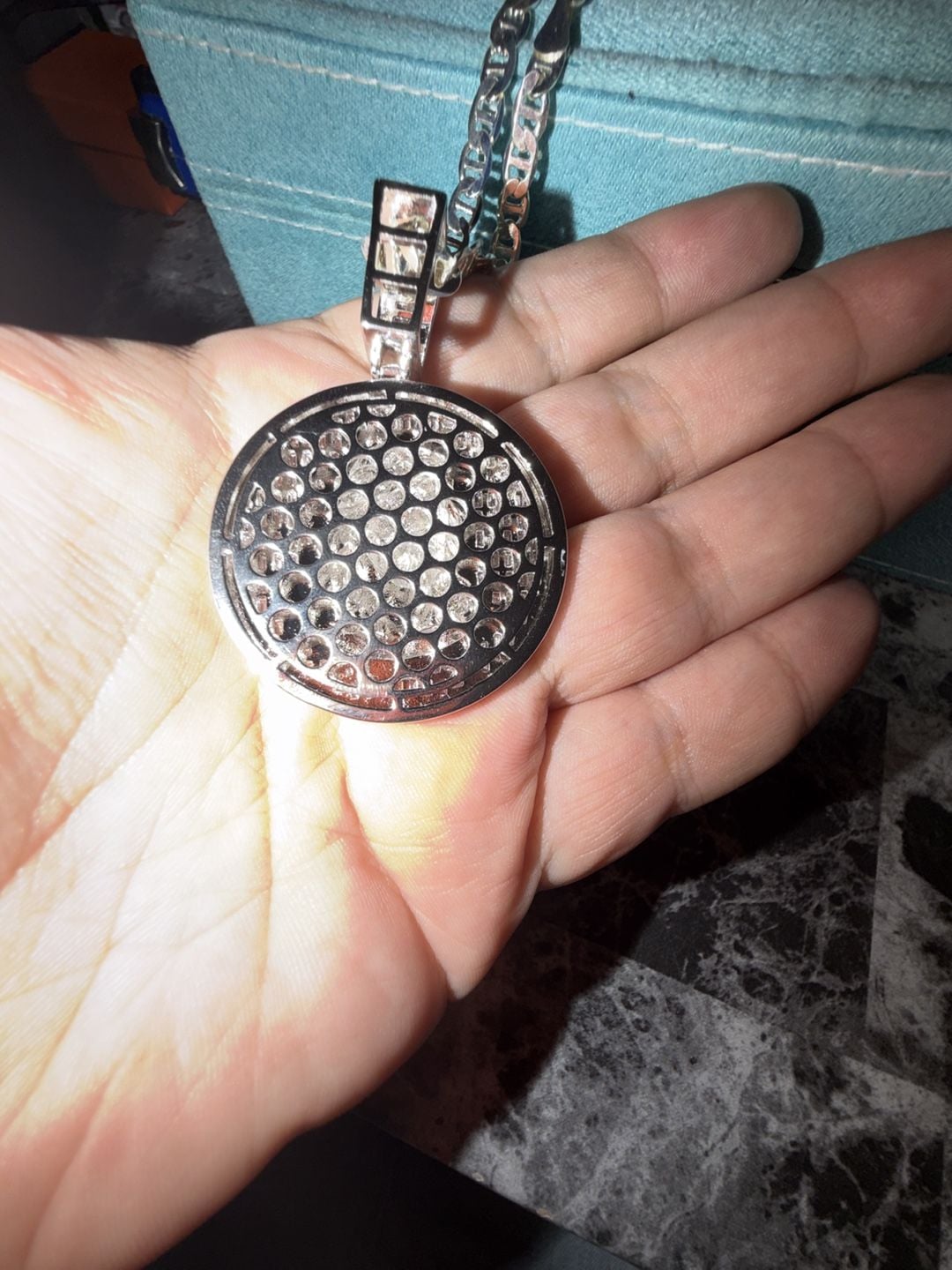 14k white gold thermal infused over brass Jesus medallion ice cz stones 5