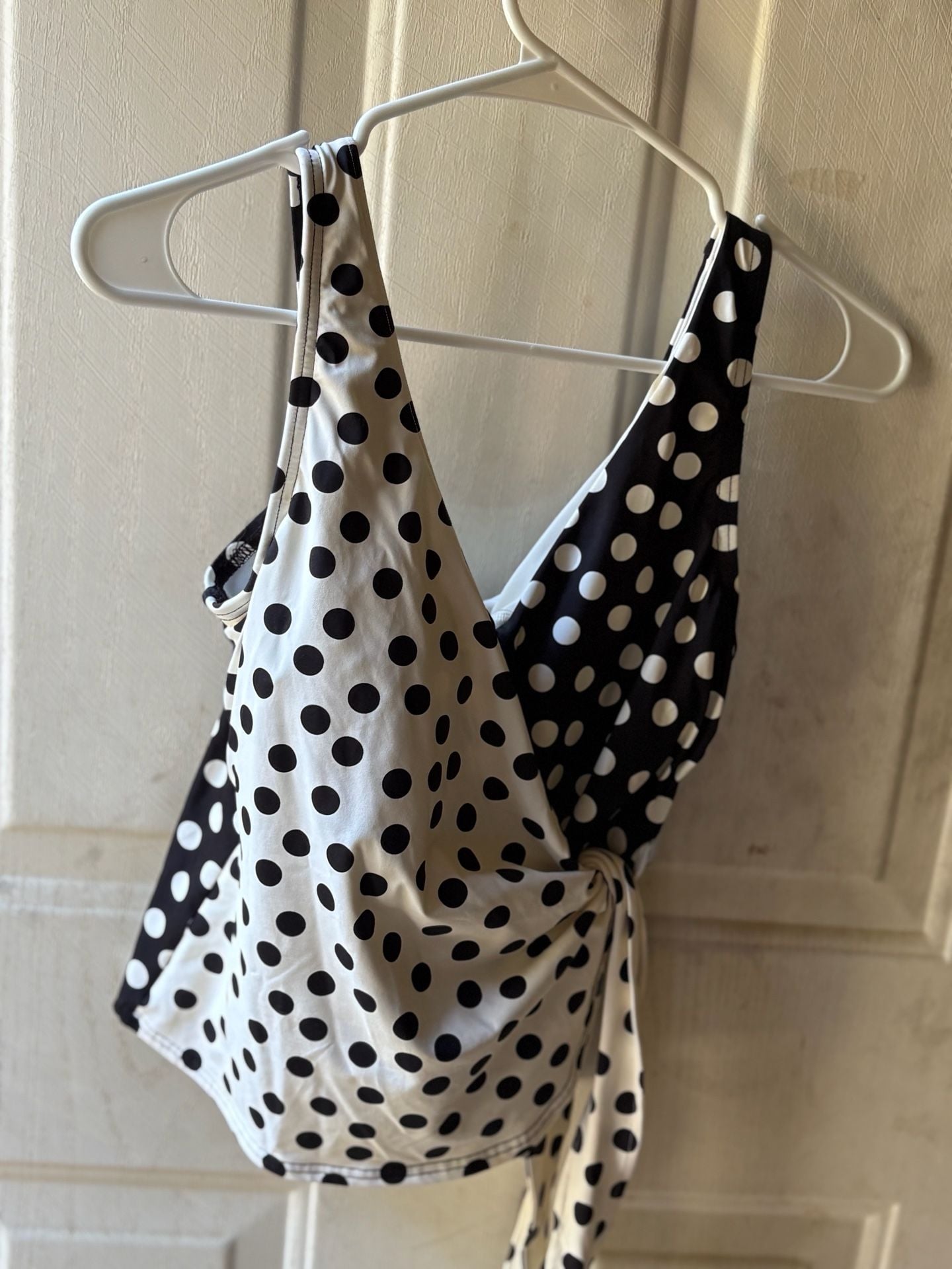 Lands' End Women's D-Cup Side Tie Tankini Top - 14 - Black/Egret Mixed Tossed Dots : 1