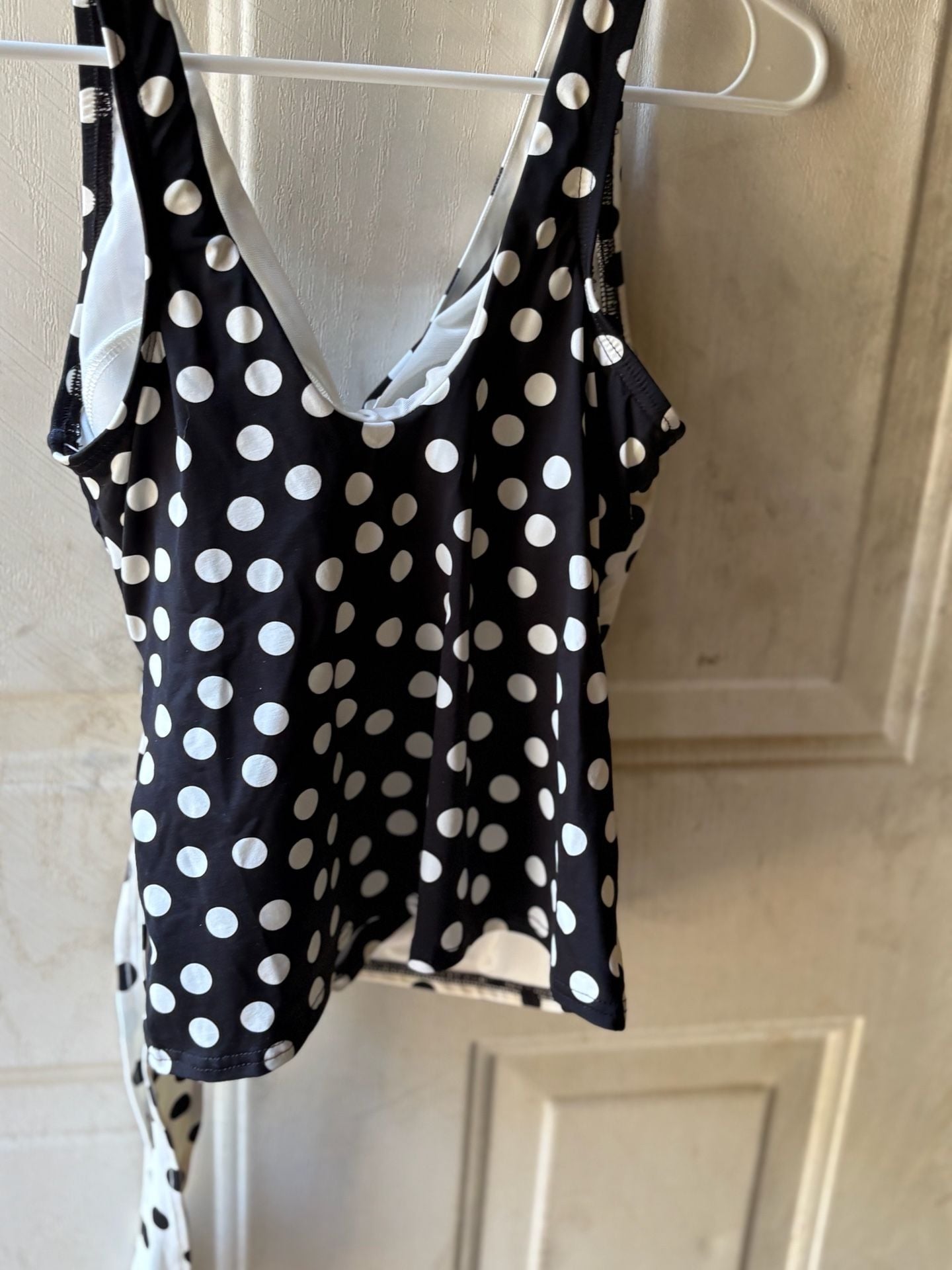Lands' End Women's D-Cup Side Tie Tankini Top - 14 - Black/Egret Mixed Tossed Dots : 2