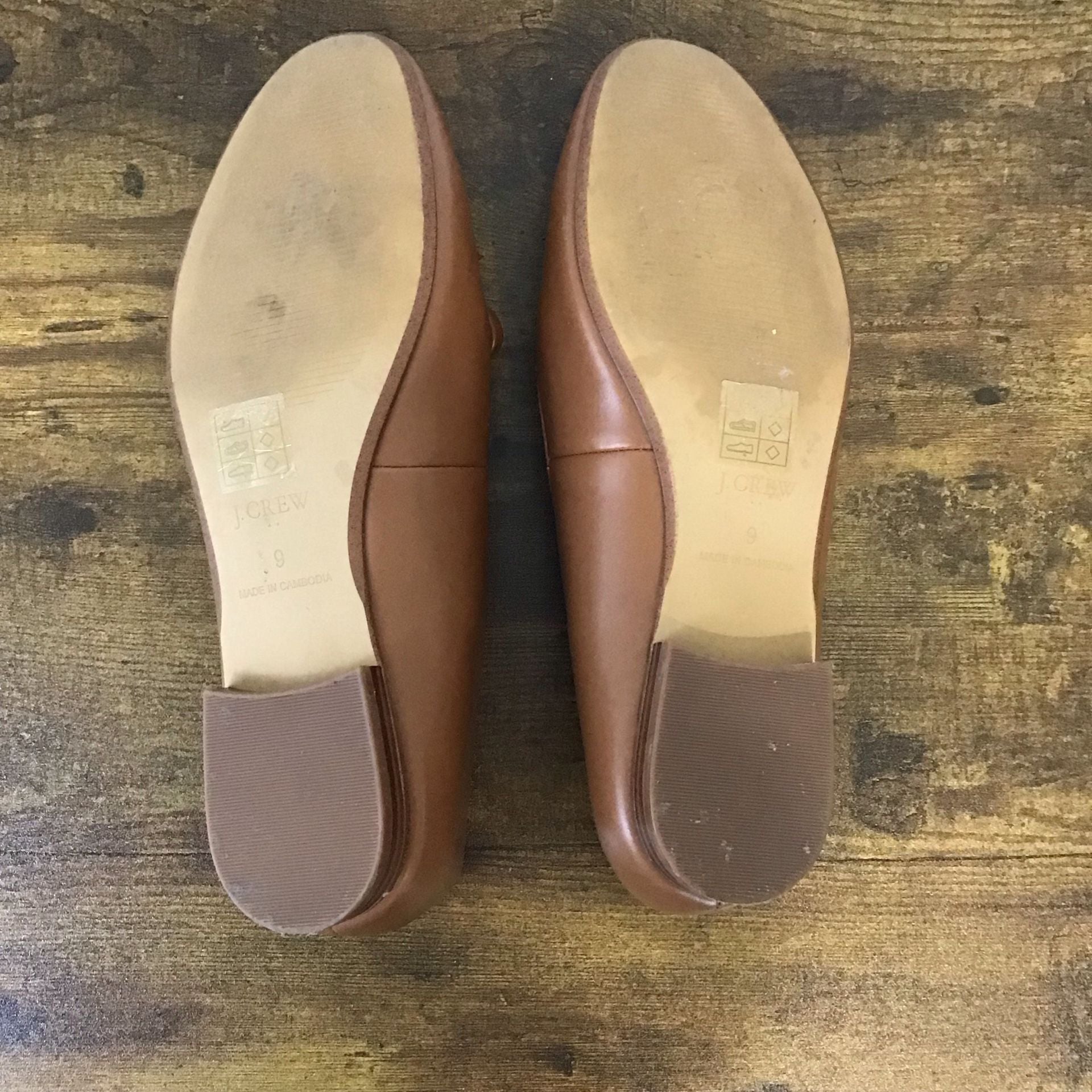 J.Crew Leather Bow Loafers Tan Leather Slip On Shoes size 9 Classic Preppy  8