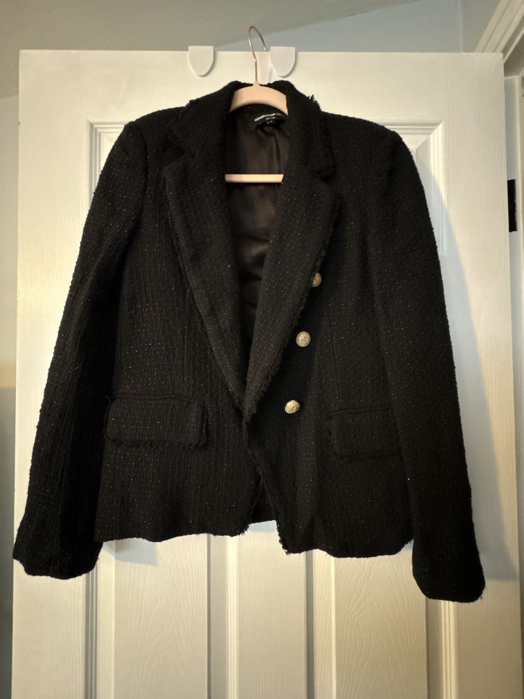 Generation Love Tweed Blazer Size M Black Gold Buttons 2