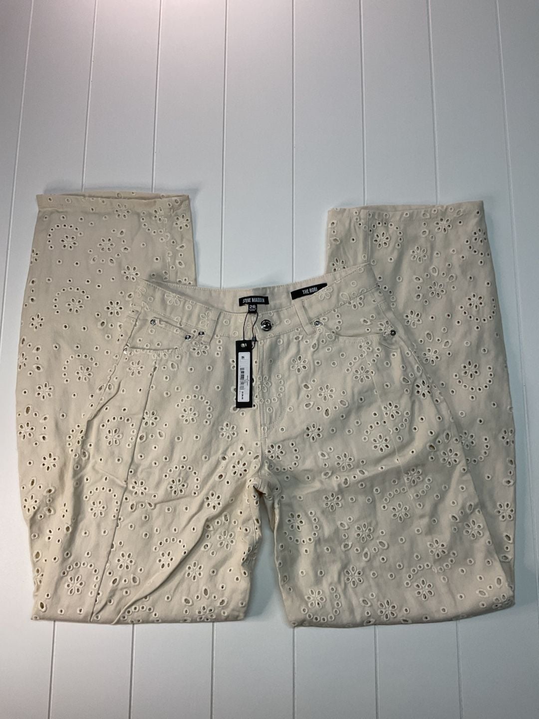 NWT Steve Madden The Rori Straight Leg Jeans Size 26 Sea Mist Eyelet 2