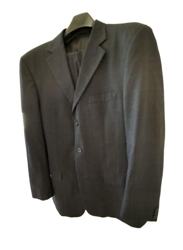 Giorgio Armani Collezioni Navy Blue Windowpane Suit Size 40R Pants 34x30” 8