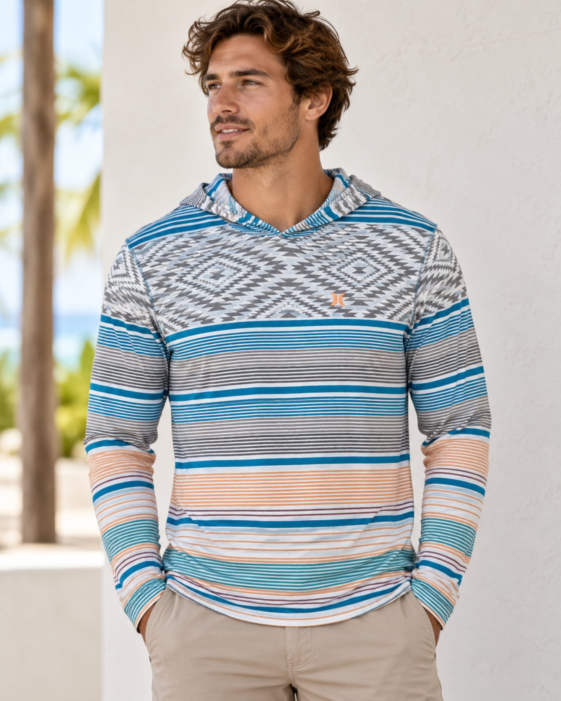 Hurley Navigator Hoodie Size L Striped Aztec 2