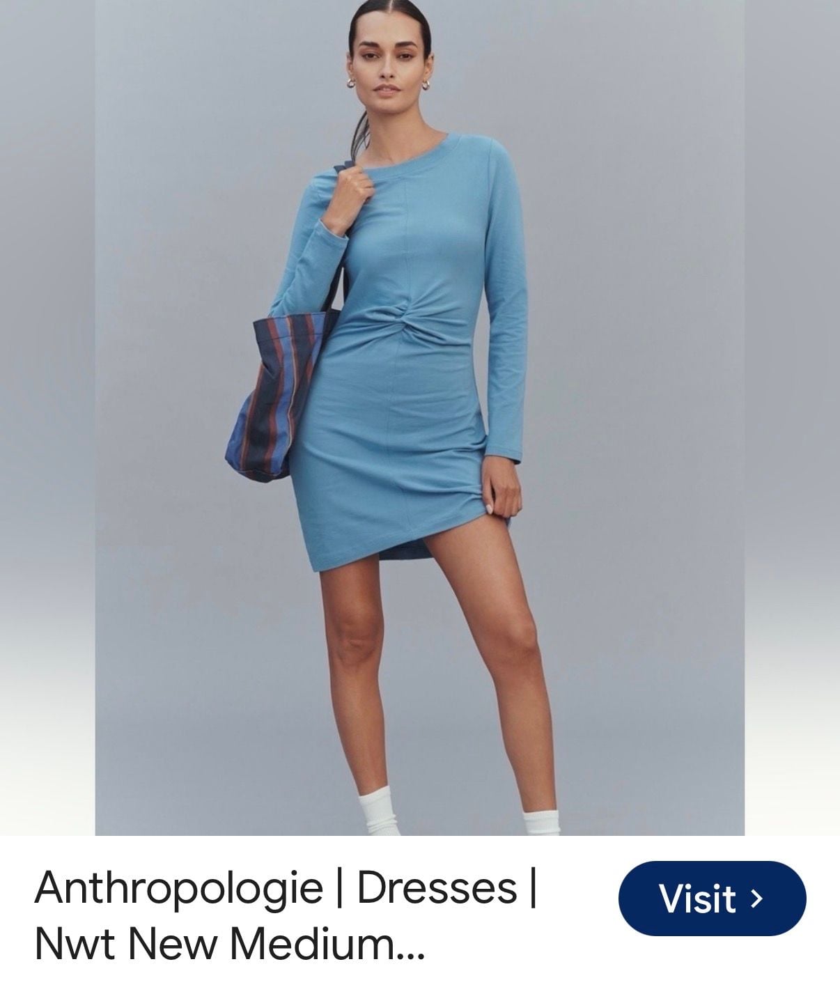 Daily Practice Long Sleeve Twist Back Dress Size M Blue Mini 2