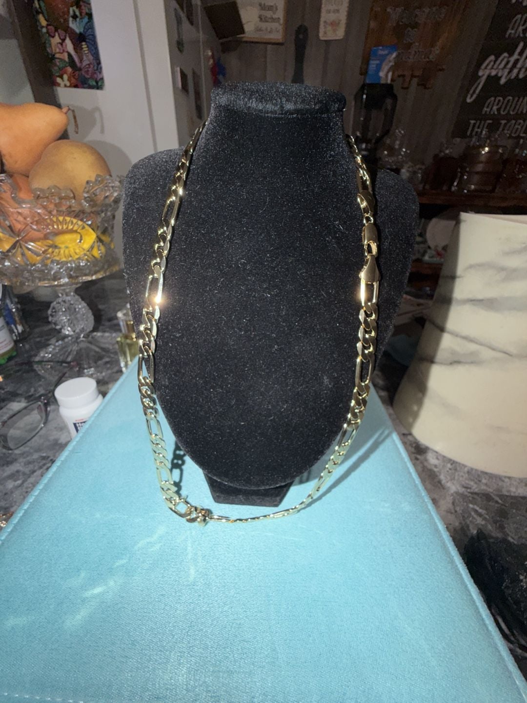 14K Gold thermal infused over brass Figaro Chain 24 Inch 2