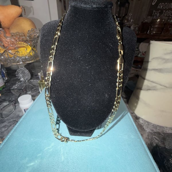 14K Gold thermal infused over brass Figaro Chain  24 Inch