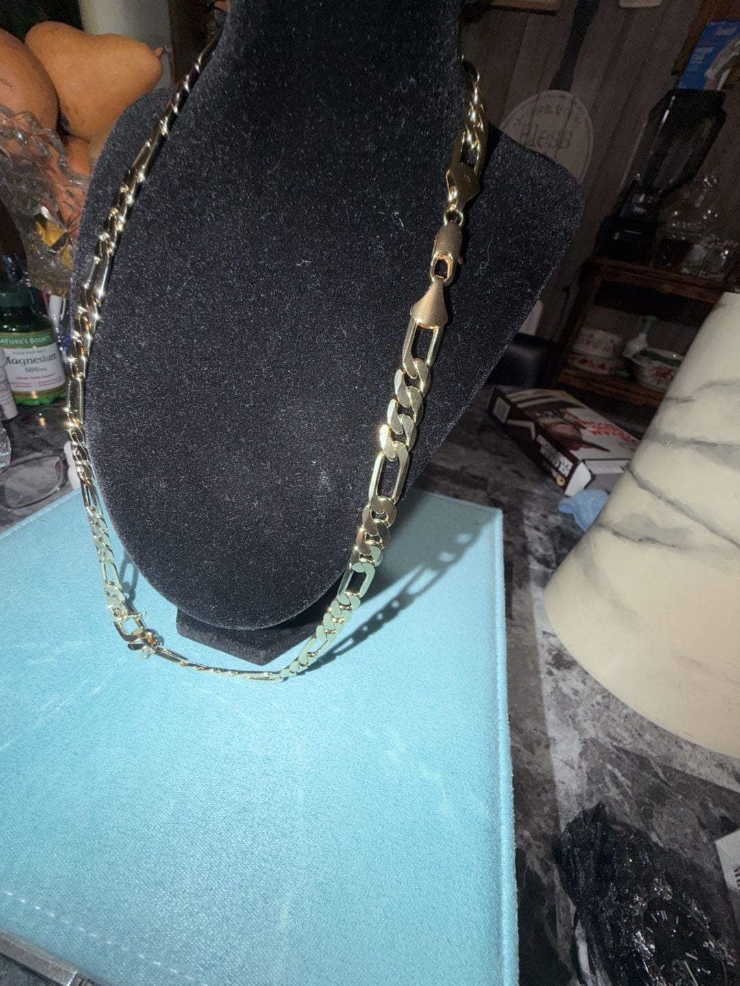 14K Gold thermal infused over brass Figaro Chain 24 Inch 4