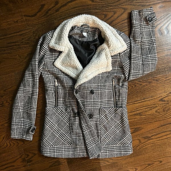 Venus Plaid Pea Coat Size S Sherpa Collar