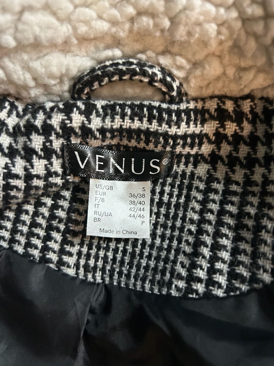 Venus Plaid Pea Coat Size S Sherpa Collar 4