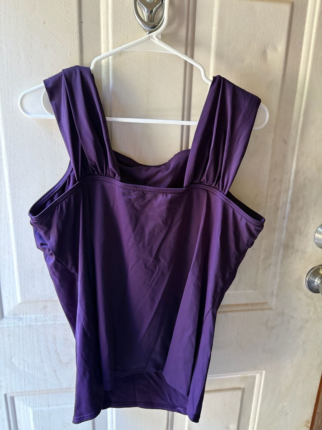 Lands' End women's Classic purple tankini swimsuit top 18D high neck CUTE! 2