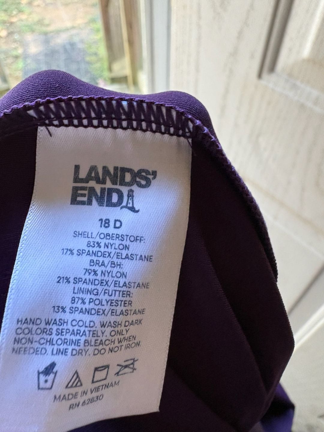 Lands' End women's Classic purple tankini swimsuit top 18D high neck CUTE! 3