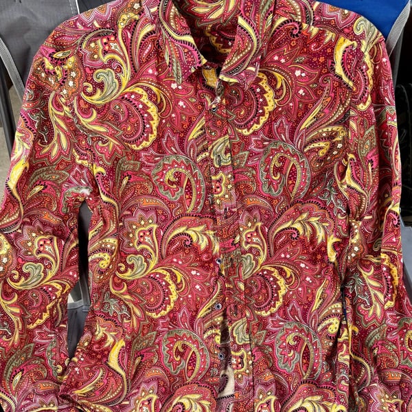 COOFANDY Paisley Long Sleeve Button-Up Shirt Size S Red Multi