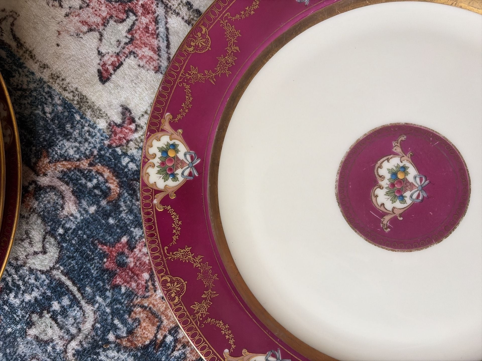Antique R.S. Tillowitz Diana China Germany Magenta Gold Porcelain Plates. Plates Set of 8. 9