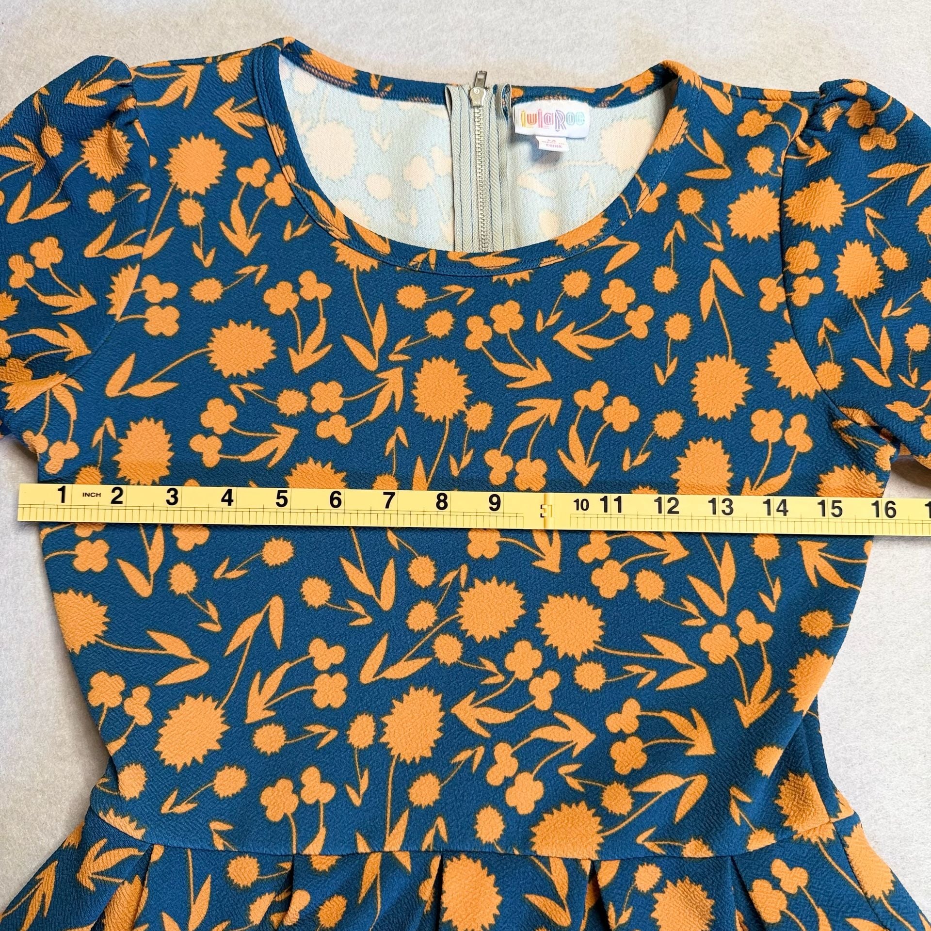 LuLaRoe Amelia Women’s Medium Blue Orange Floral Fit & Flare Dress Pockets 7