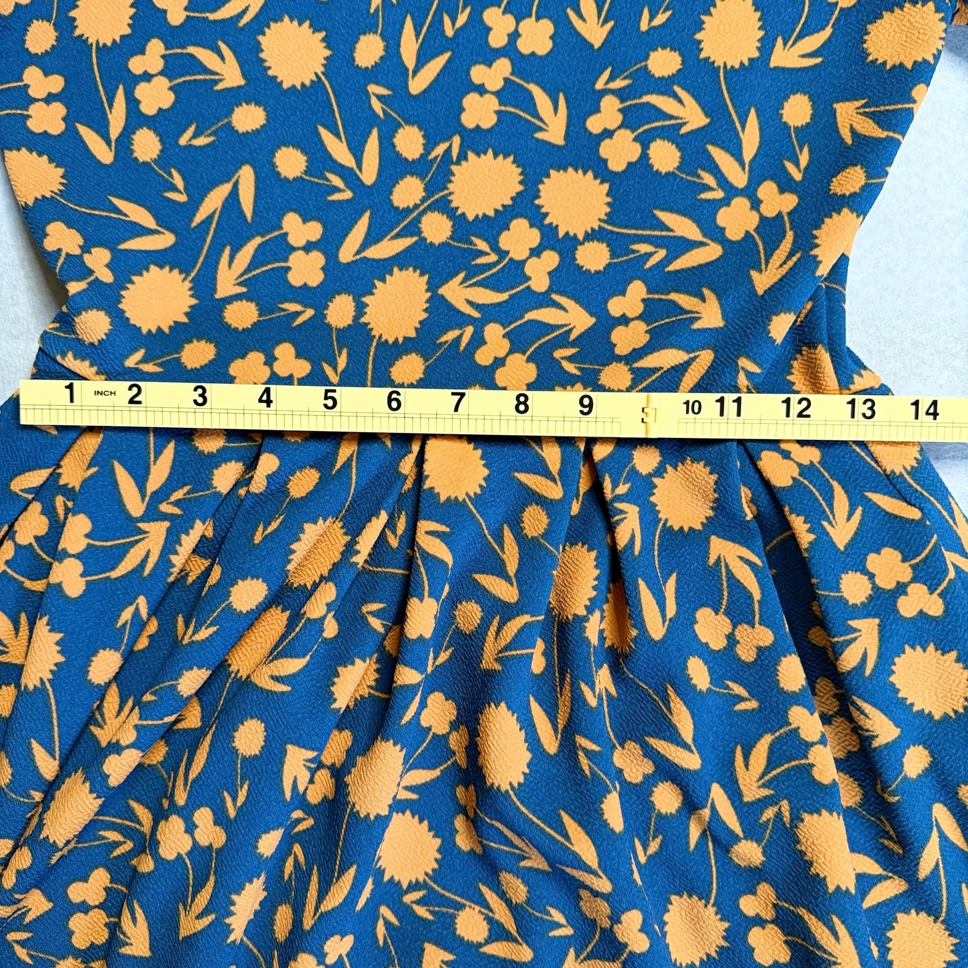 LuLaRoe Amelia Women’s Medium Blue Orange Floral Fit & Flare Dress Pockets 8