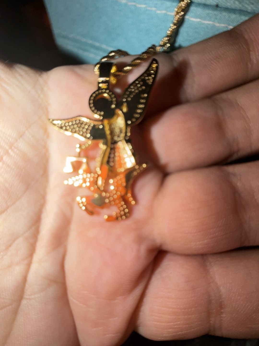 Saint Michael thermal infused over brass ice cz Pendant 4