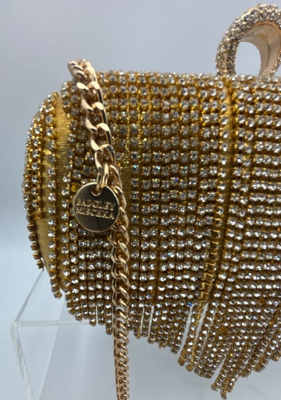 Badgley Mischka Rhinestone Fringe Gold Clutch 3