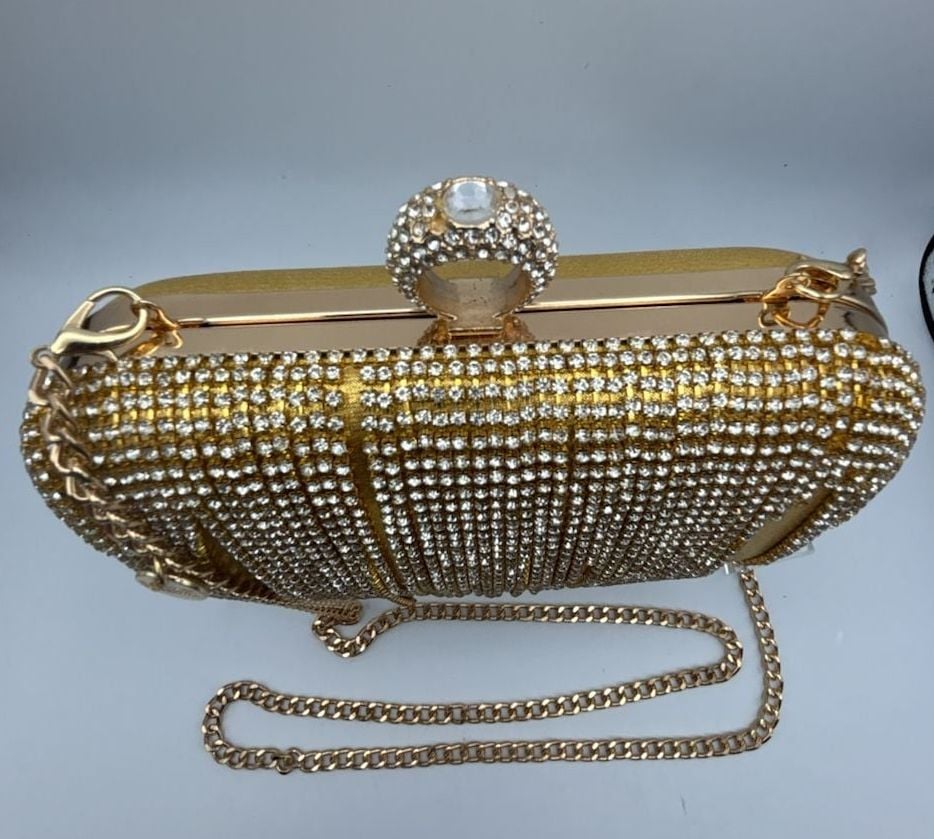 Badgley Mischka Rhinestone Fringe Gold Clutch 7
