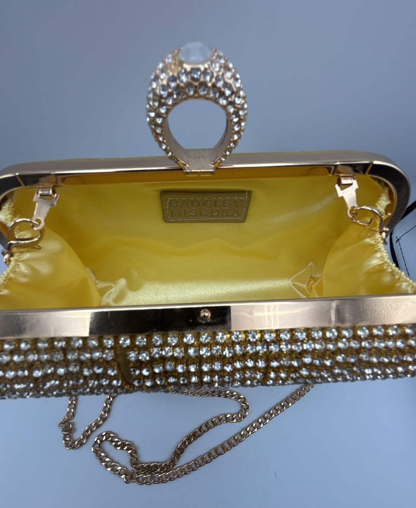 Badgley Mischka Rhinestone Fringe Gold Clutch 8