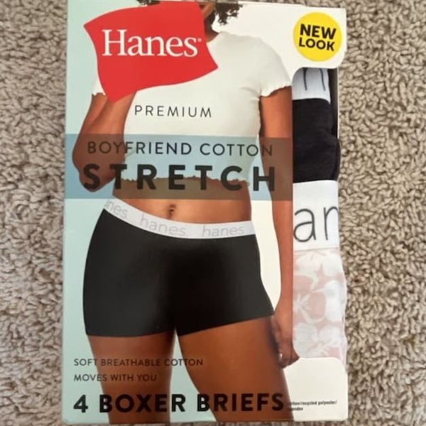 Hanes Boyfriend Cotton Stretch Boxer Briefs Size 7/L 4-Pack