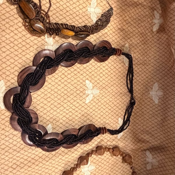  Bohemian Multi-Strand Wood and Seed Bead Statement Necklaces