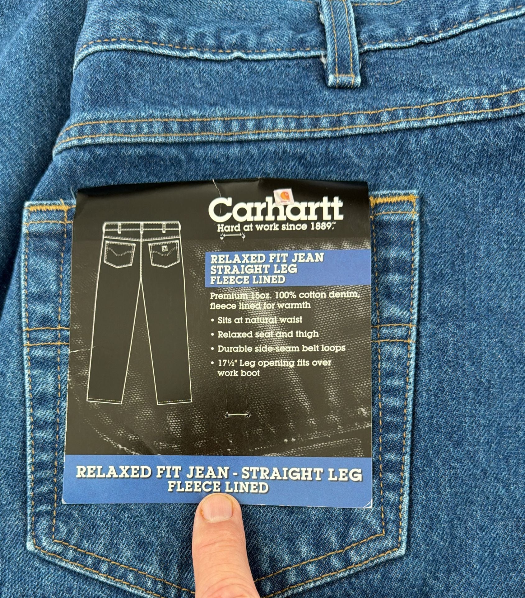Carhartt B155 D8T Size 44x30 Relaxed Fit Fleece Lined Denim Jeans 10