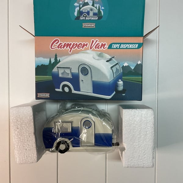 Streamline Camper Van Tape Dispenser Blue White Retro Office Desk Accessory