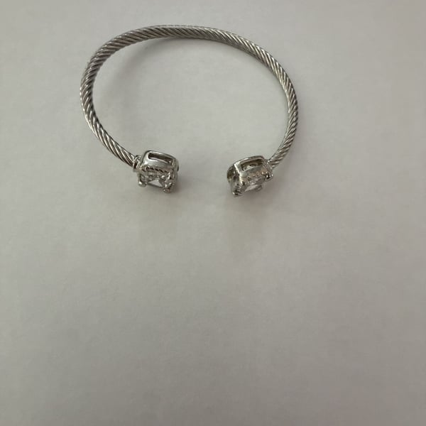 Silver Tone CZ Cable Cuff Bracelet