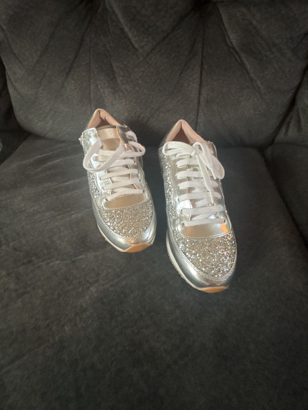 Kate Spade Felicia Sneakers Size 7.5 Silver Glitter 2