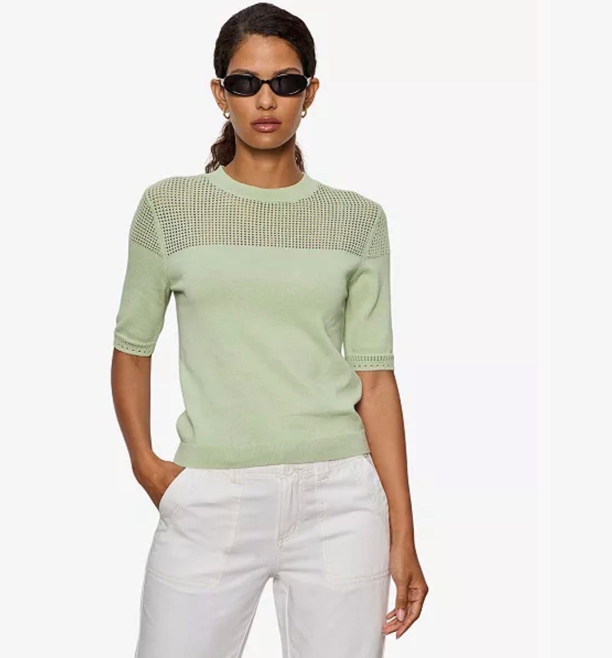 Sanctuary Mix Stitch Tee Size M Sage Green Cotton Sweater 2
