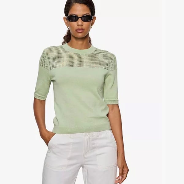 Sanctuary Mix Stitch Tee Size M Sage Green Cotton Sweater