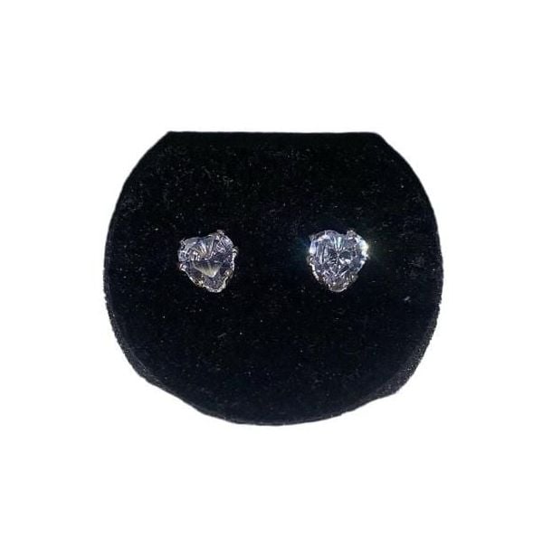 Heart-Shaped Clear Crystal Stud Earrings Silver Tone Butterfly Back Closure 3