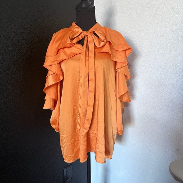 Why Dress - Orange Ruffle Top Blouse Size S