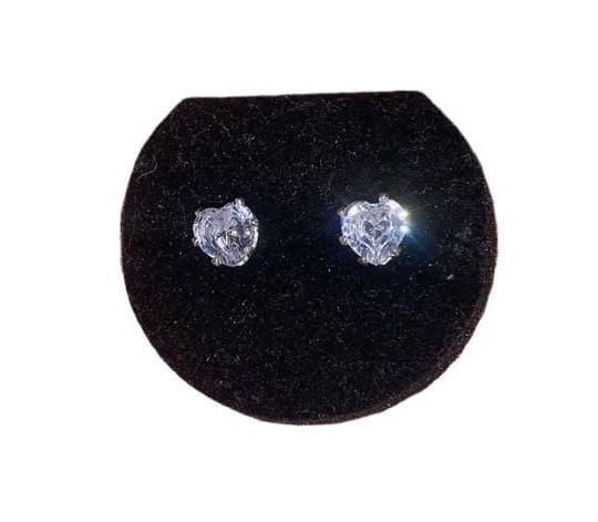 Heart-Shaped Clear Crystal Stud Earrings Silver Tone Butterfly Back Closure 4