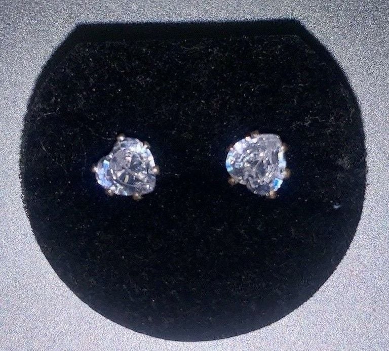 Heart-Shaped Clear Crystal Stud Earrings Silver Tone Butterfly Back Closure 2