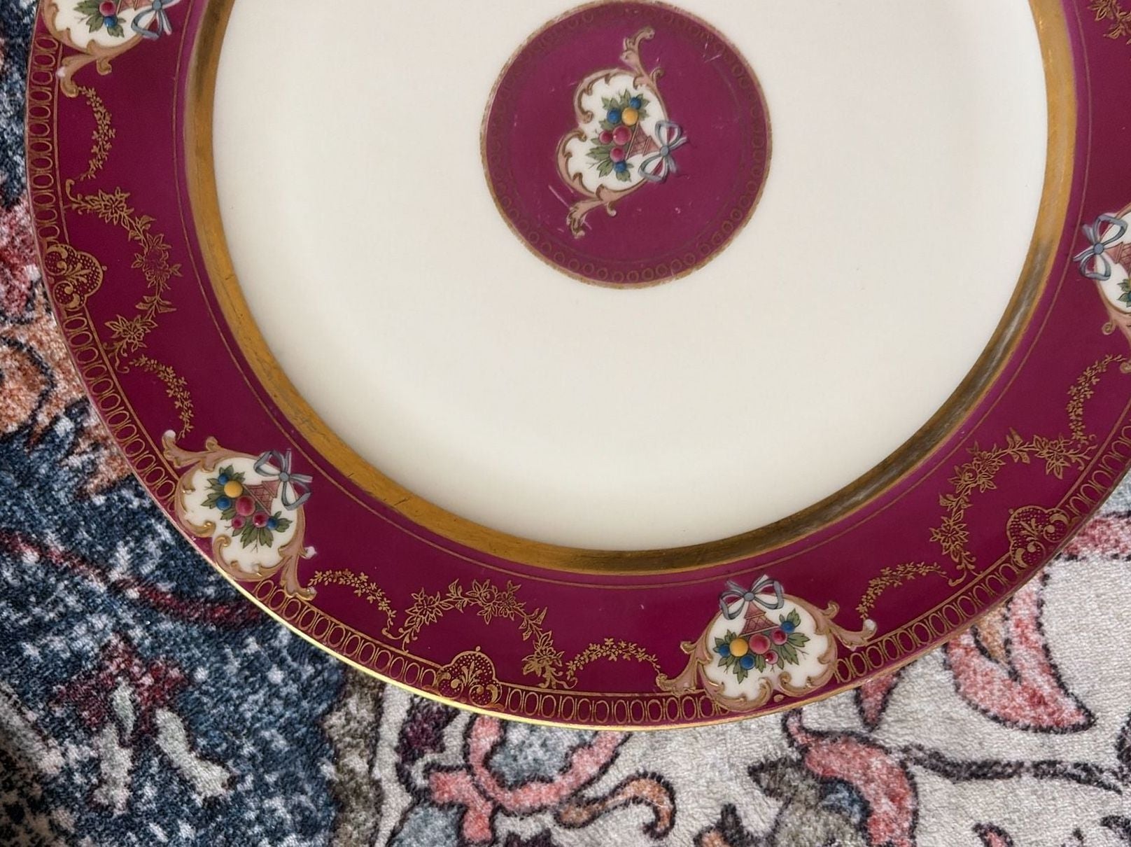 Antique R.S. Tillowitz Diana China Germany Magenta Gold Porcelain Plates. Plates Set of 8. 10