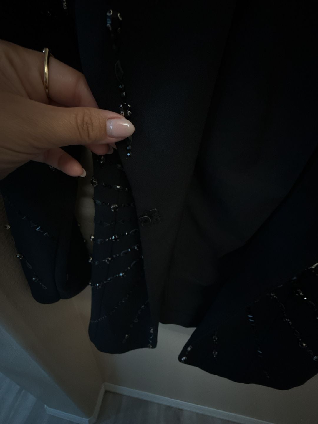 Korsh Blazer Size 44 Black Beaded Pantsuit Two Piece Set 5