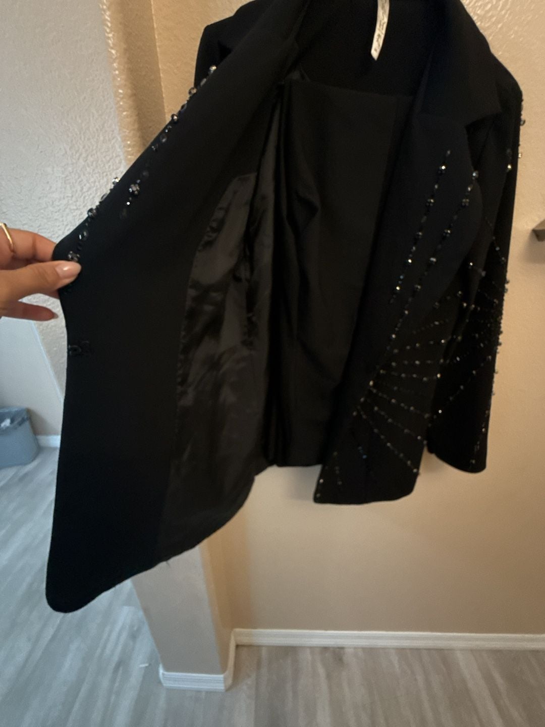 Korsh Blazer Size 44 Black Beaded Pantsuit Two Piece Set 6