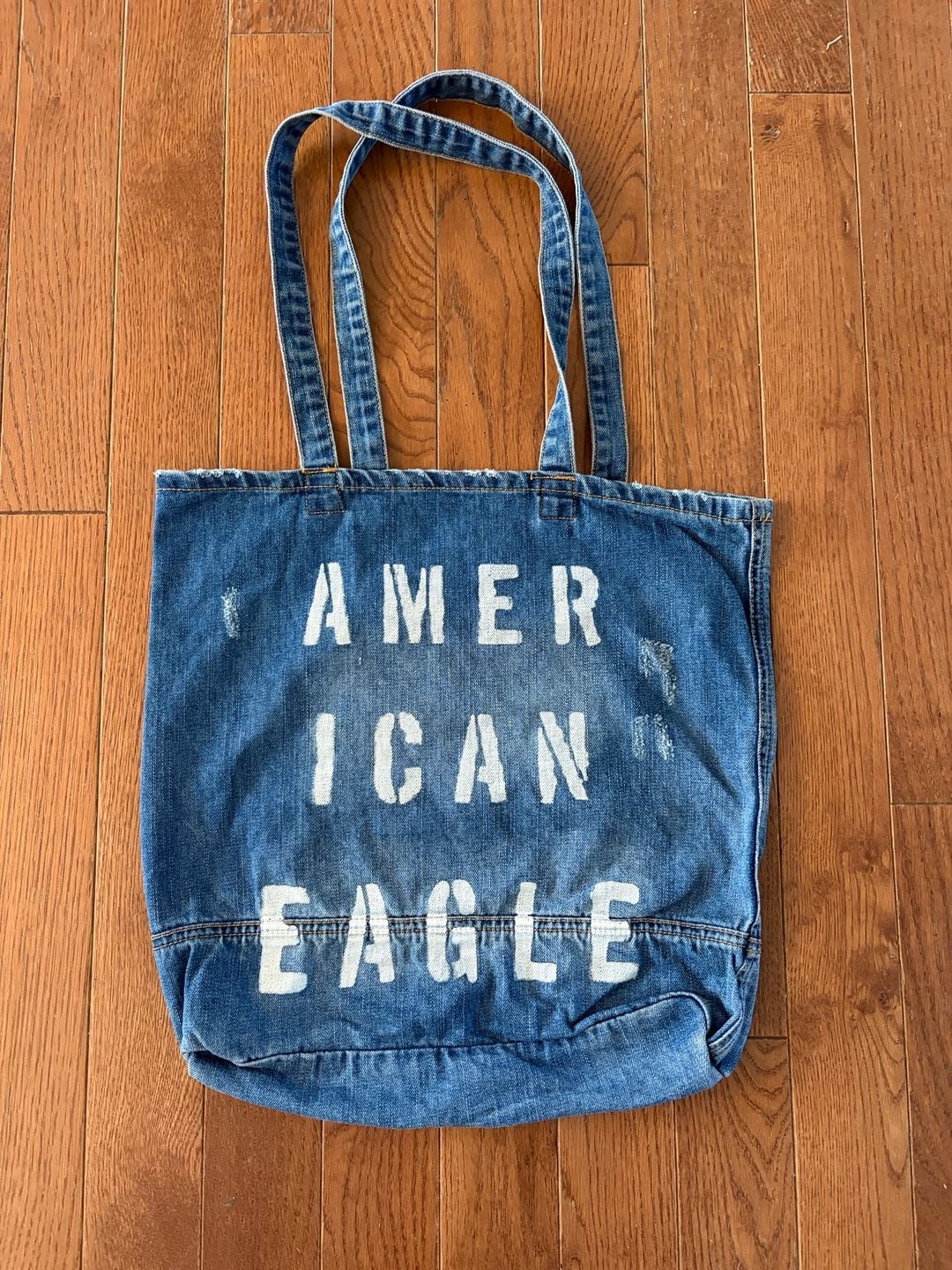 American Eagle Distressed Denim Tote Shoulder Bag Medium Size 2
