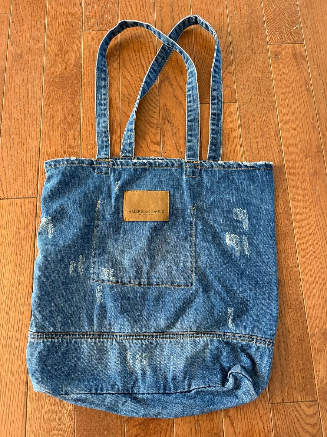 American Eagle Distressed Denim Tote Shoulder Bag Medium Size 3