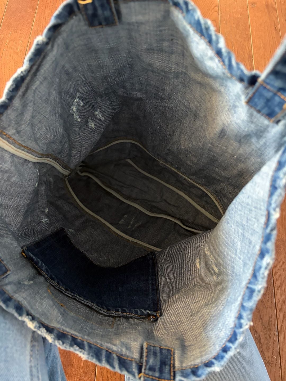 American Eagle Distressed Denim Tote Shoulder Bag Medium Size 5