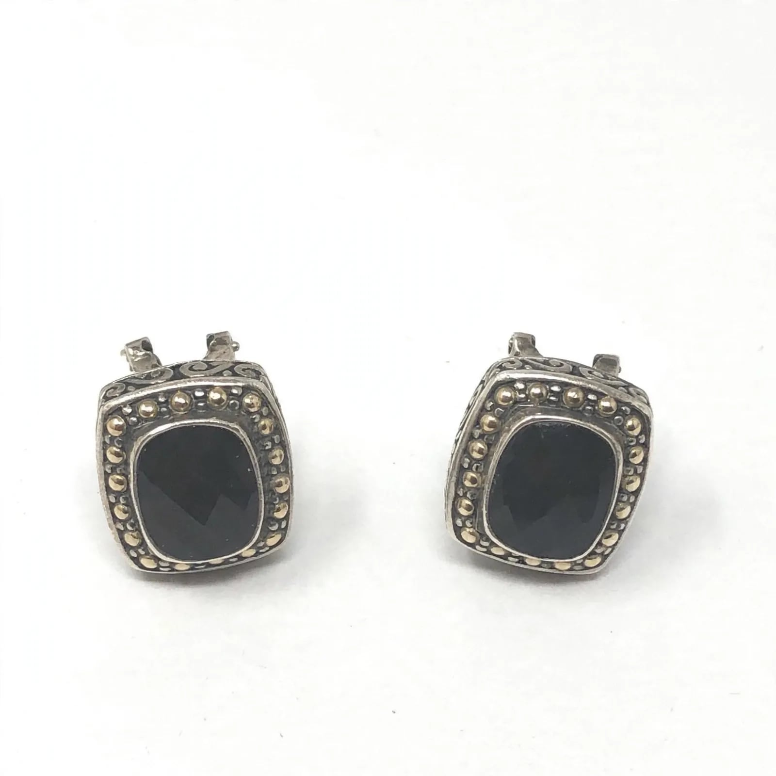 EFFY Balissima 925Sterling Silver Black Onyx Two Tone 18KGold Omega BackEarrings 3