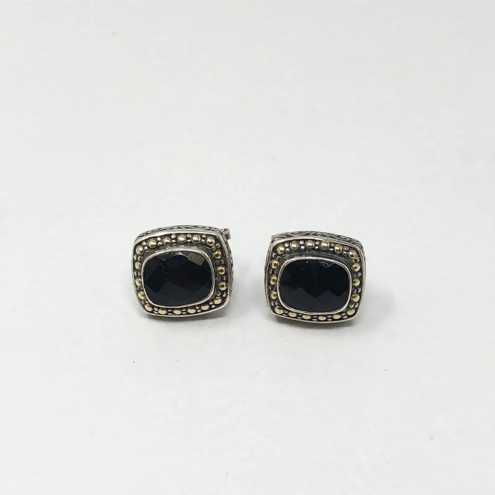 EFFY Balissima 925Sterling Silver Black Onyx Two Tone 18KGold Omega BackEarrings 7