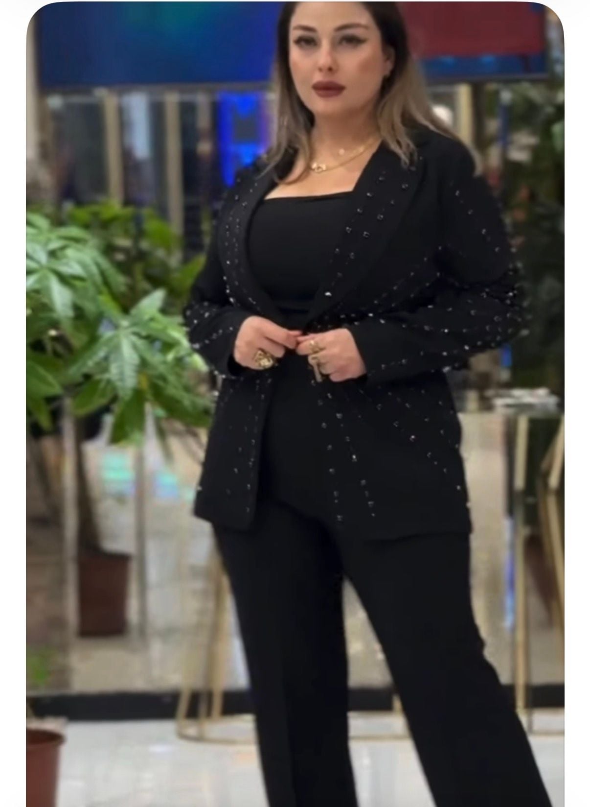 Korsh Blazer Size 44 Black Beaded Pantsuit Two Piece Set 1