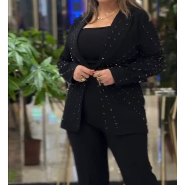 Korsh Blazer Size 44 Black Beaded Pantsuit Two Piece Set