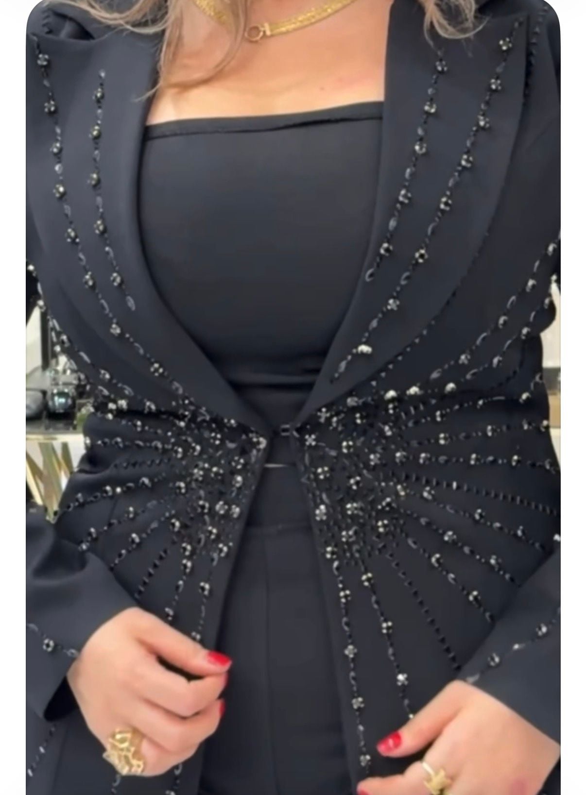 Korsh Blazer Size 44 Black Beaded Pantsuit Two Piece Set 2